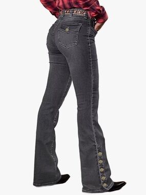 Flamingals Mid Rise Bootcut Flap Pocket Black Jeans With Side Buttons Small NWT